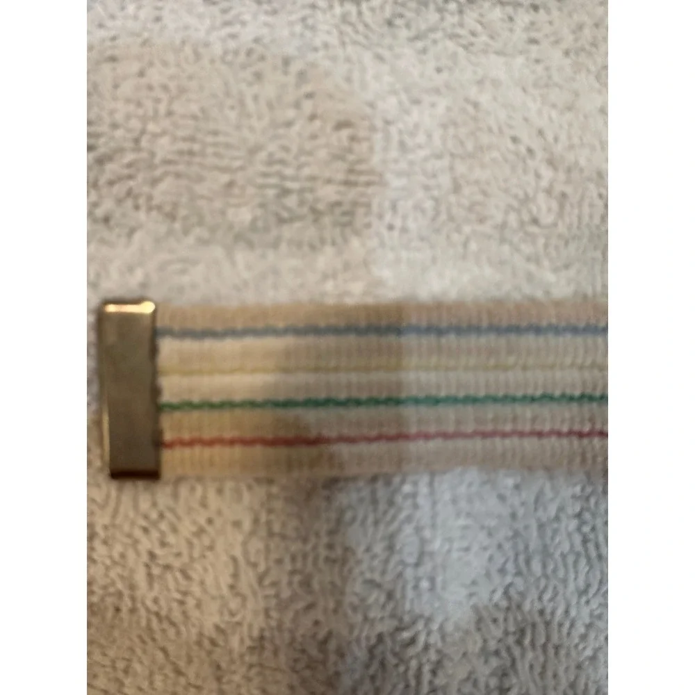 Kids Vintage Cream Rainbow Striped Canvas Web Belt Silver Slide Buckle 33 Inch